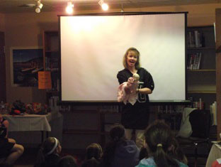 Beverley Brenna presenting to students at Tignish Public Library