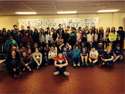 Beverley Brenna with students of Hernewood Junior High School, Prince Edward Island